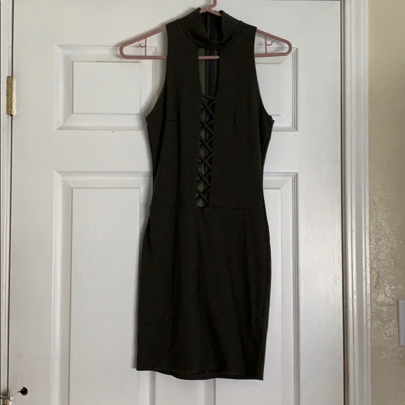 Olive Green Bodycon Lace Up Dress - S - Picture 1 of 2